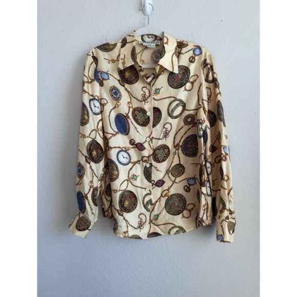 Carlisle Vintage Womens Baroque 100% Silk Button Down Long Sleeve Blouse Size 10 - Picture 3 of 10